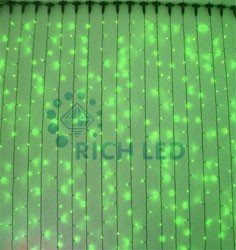 Светодиодный Занавес 2*6 м, зеленый, черный провод Rich LED RL-C2*6-B/G 