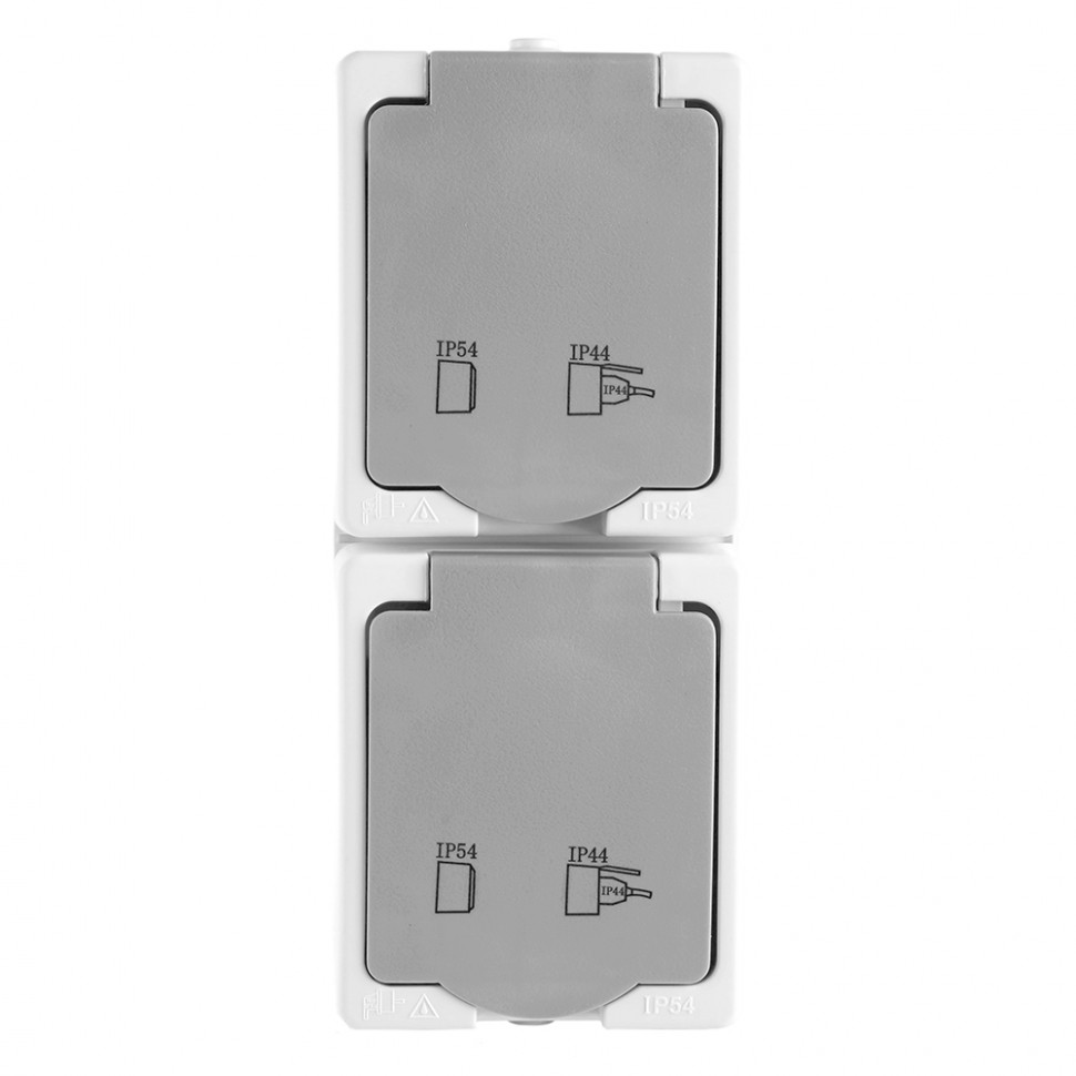 Розетка 2-местная с крышкой с/з STEKKER PST16-22-54V, пластик АВS, 250В, 16А, IP54,  белый/серый, артикул STEKKER 49737