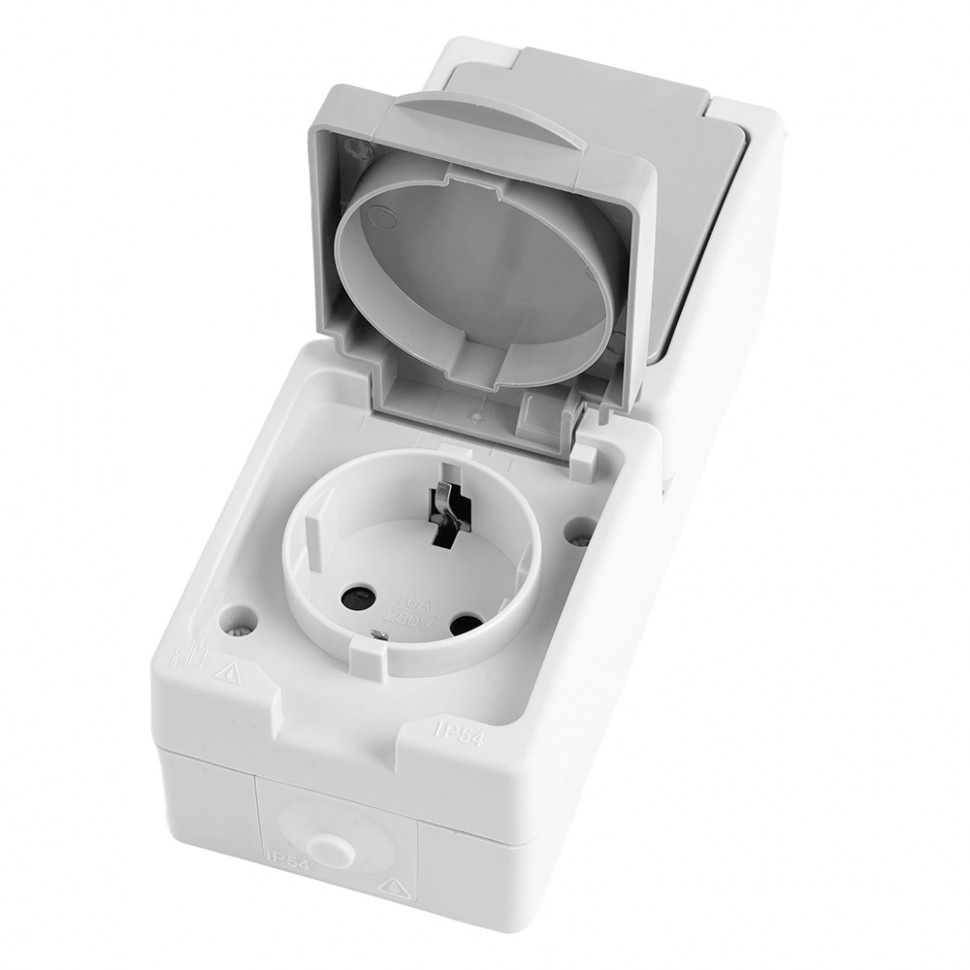Розетка 2-местная с крышкой с/з STEKKER PST16-22-54V, пластик АВS, 250В, 16А, IP54,  белый/серый, артикул STEKKER 49737