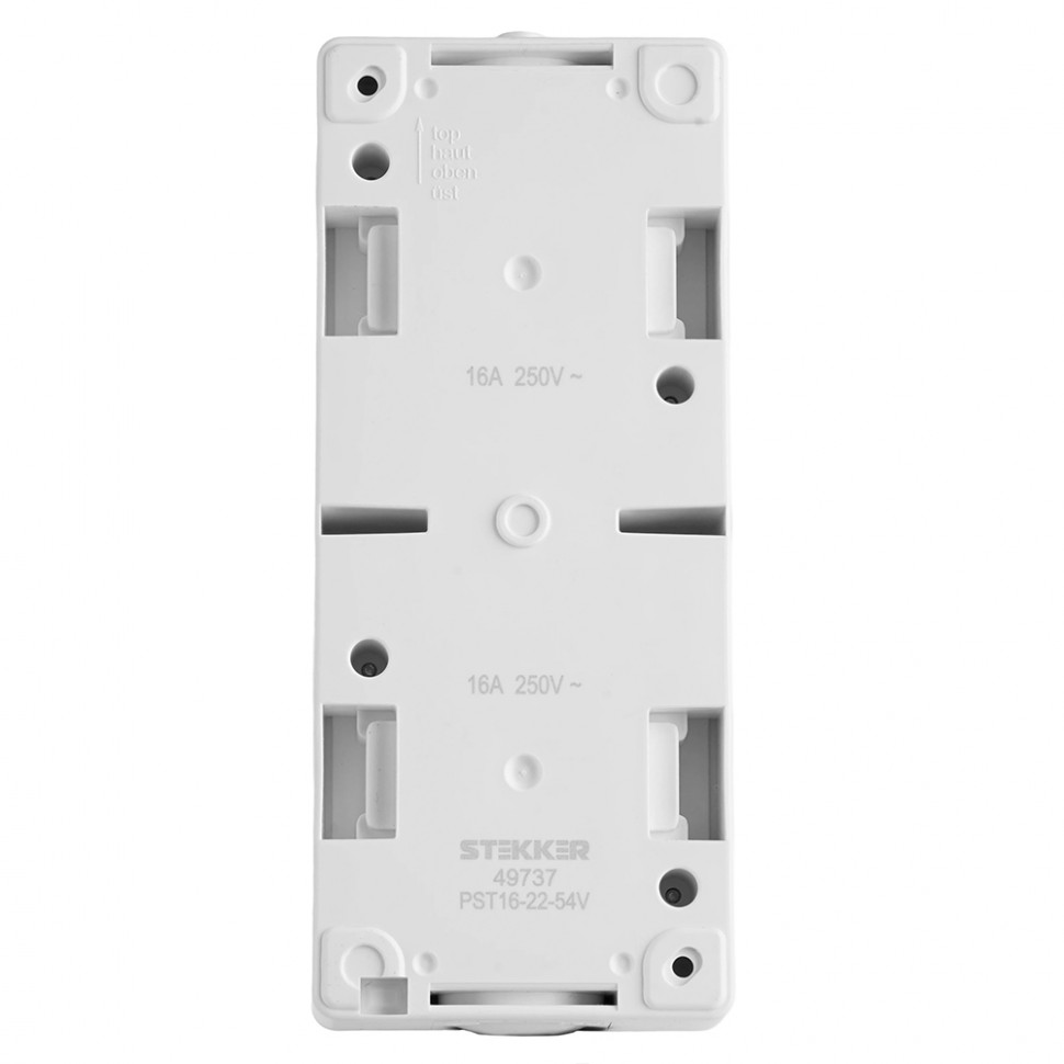 Розетка 2-местная с крышкой с/з STEKKER PST16-22-54V, пластик АВS, 250В, 16А, IP54,  белый/серый, артикул STEKKER 49737
