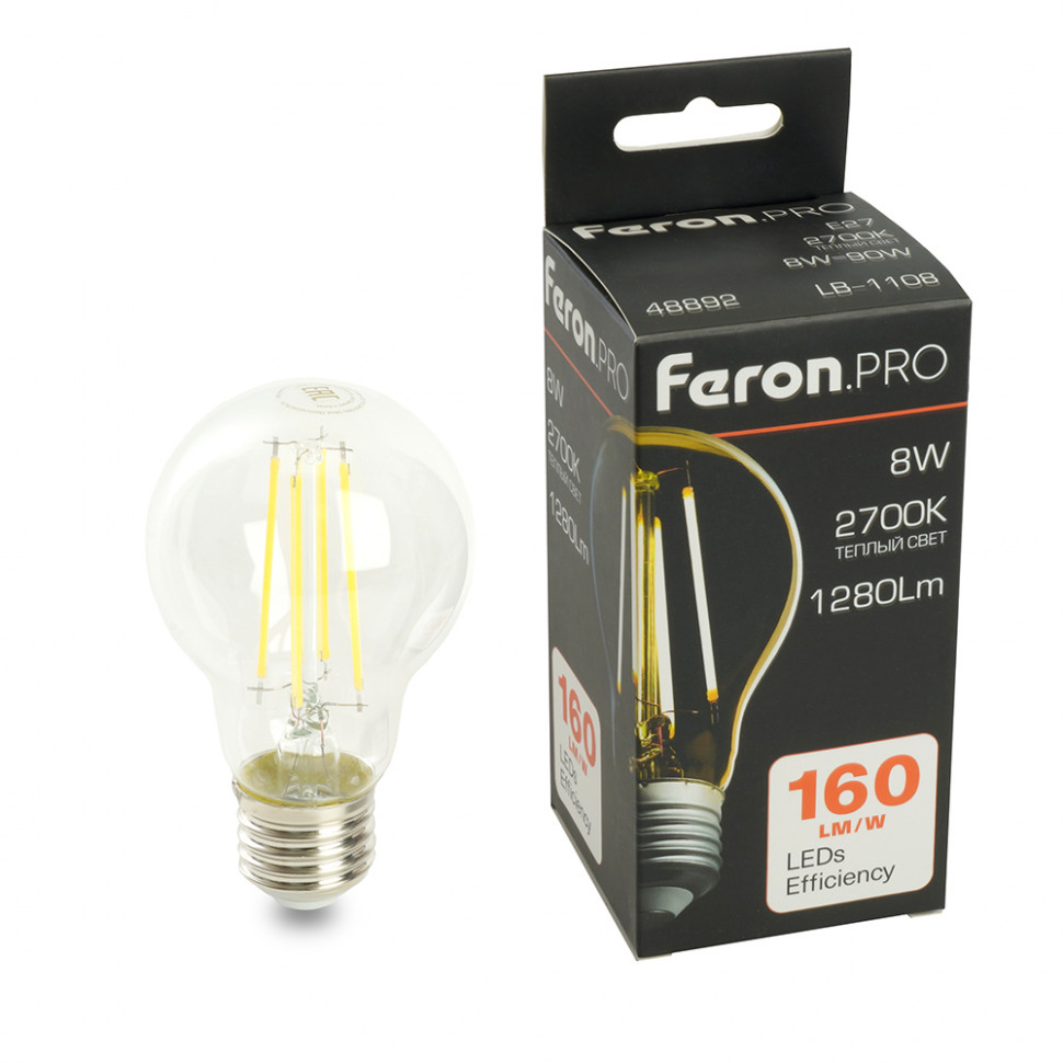 Лампа светодиодная Feron.PRO LB-1108 Шар E27 1280LM 8W 175-265V 2700K, артикул FERON 48892