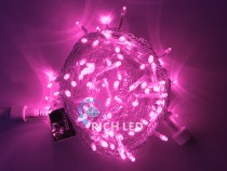 Светодиодная гирлянда 10 м, 220В, розовый, прозрачный провод Rich LED