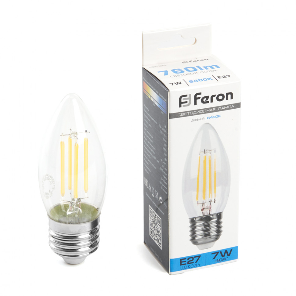 Лампа светодиодная Feron LB-66 Свеча E27 7W 230V 6400K, артикул FERON 38272